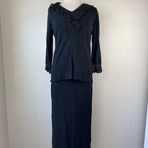 Sheri Martin Two Piece Matching Sweater Top and Midi Skirt Size M EUC